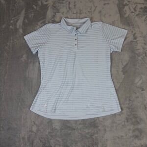 Adidas Golf Polo Women XL Light Blue Striped Climacool Short Sleeve Athletic